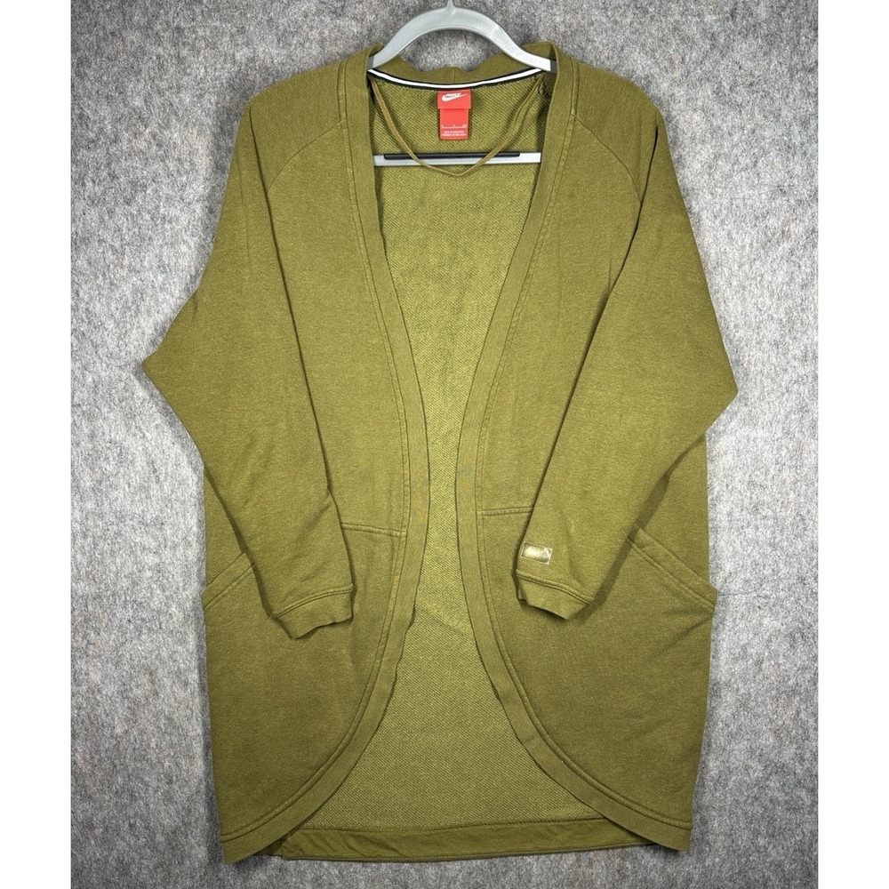 Nike Womens Open Front Cardigan Olive Green Longline Sweater Size S